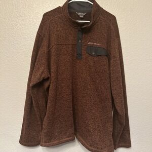 Eddie Bauer Snap Button Pullover Fleece Sweater Brown Mens 3XL